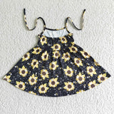 Sleeveless sunflower bee kids girls summer twirl dresses