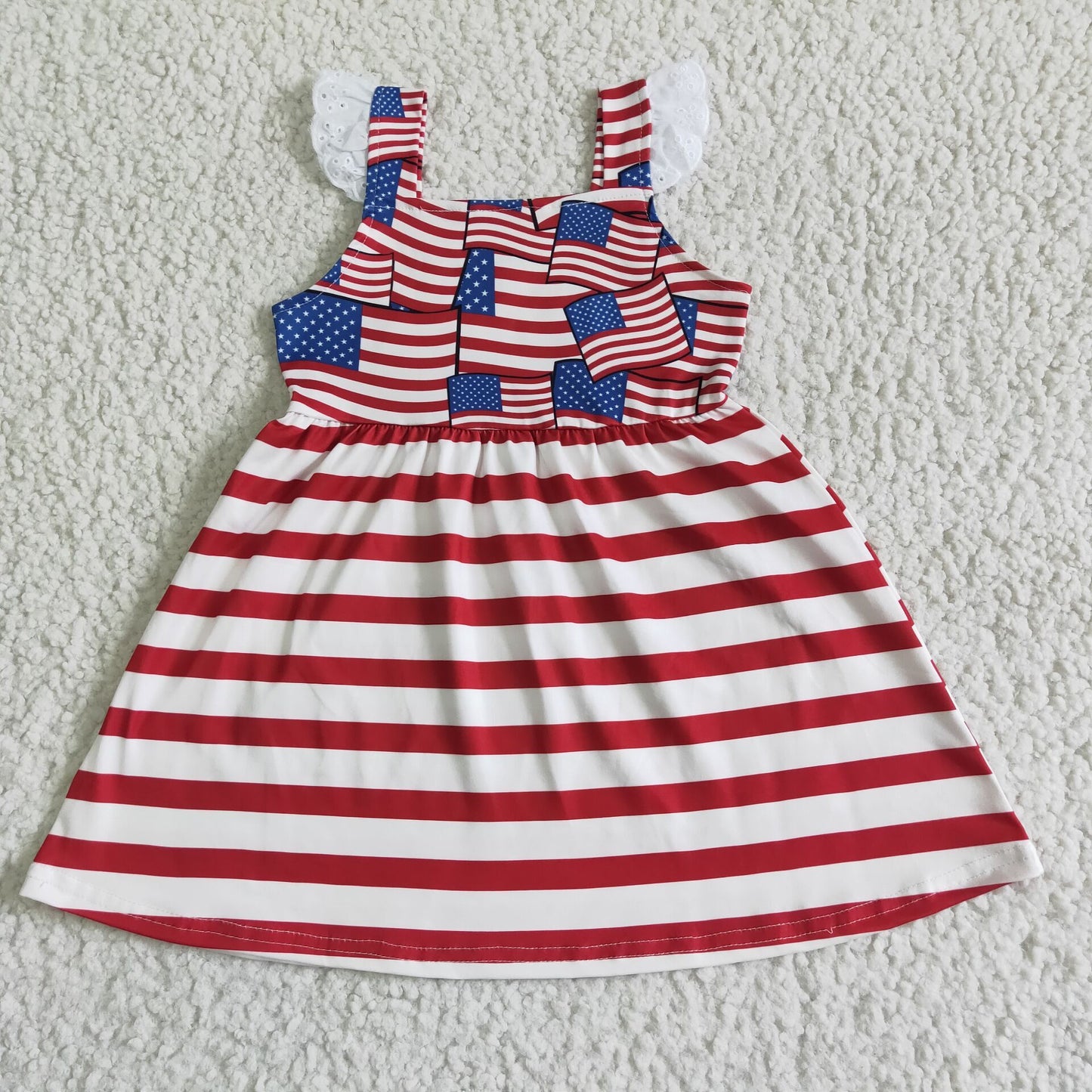 Flag print sleeveless stripe baby girls dependence day 4th of july dresses