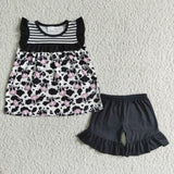 Cow print shirt black milk silk shorts girls outfits