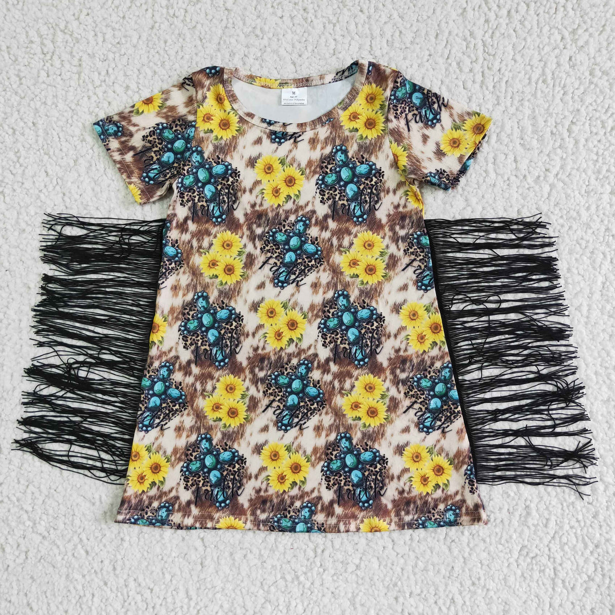 Faith turquoise sunflower tassels kids fringe dresses