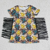 Faith turquoise sunflower tassels kids fringe dresses