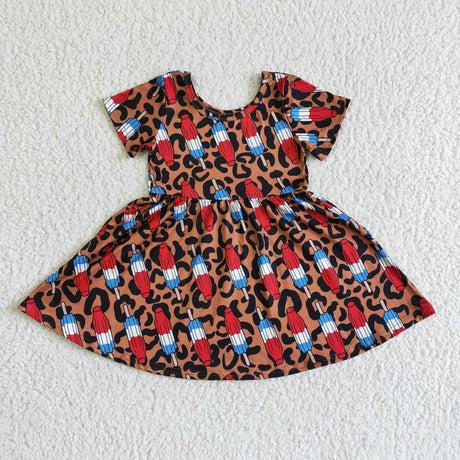 Popsicle leopard kids girls 4th of july dress
