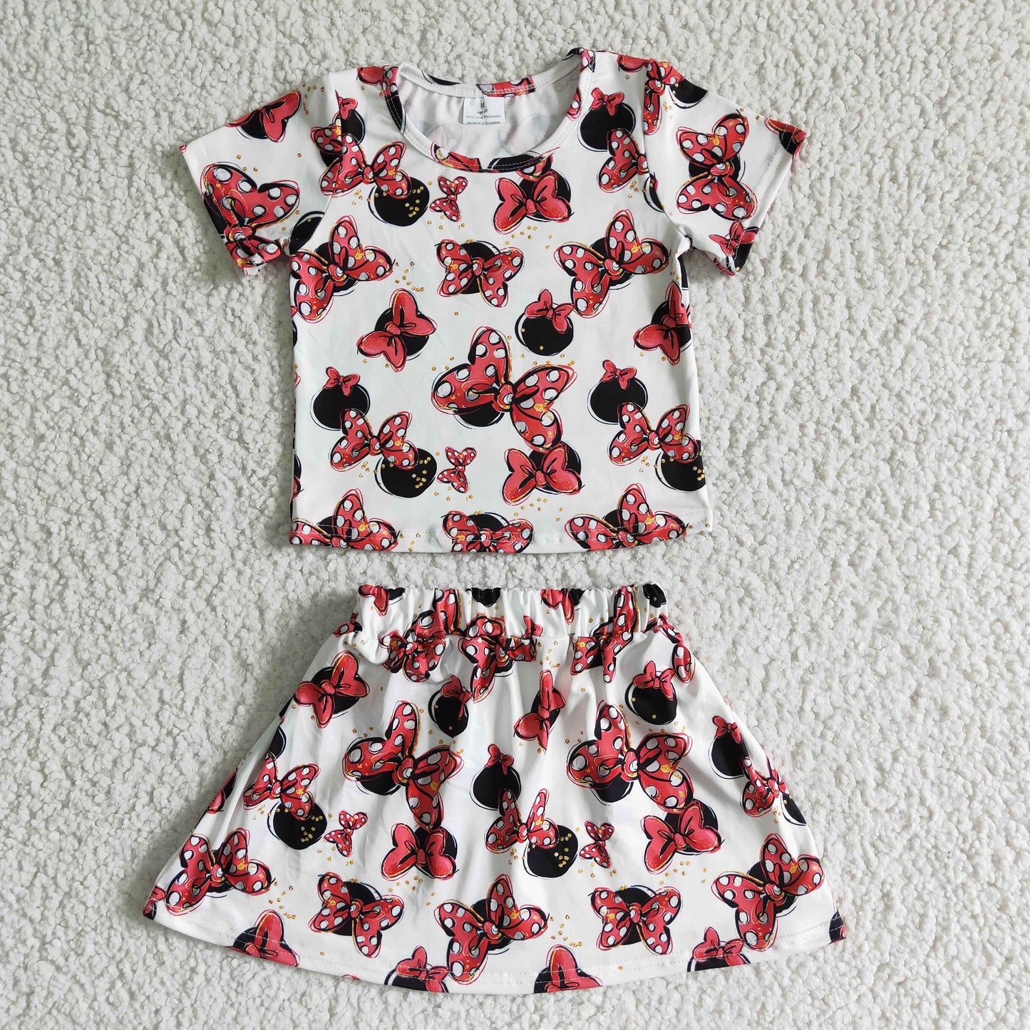 Short sleeve bow mouse shirt skirt bow print girls outfits