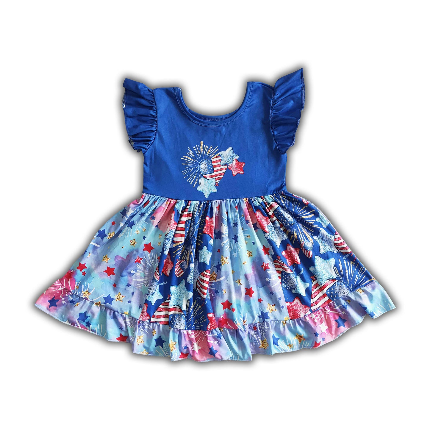 Flutter sleeve baby girls panel 4th of july twirl dresses
