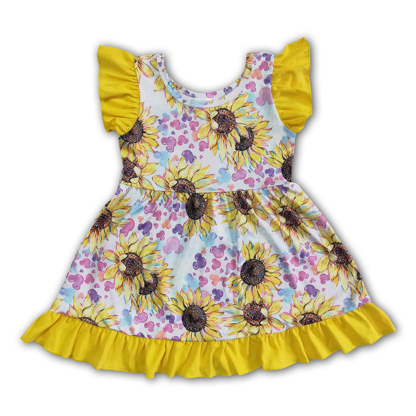 Sunflower flutter sleeve girls children summer dresses