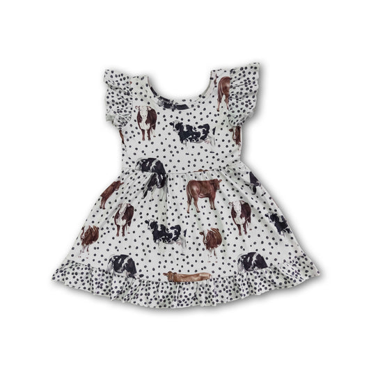 Polka dots cow print kids girls farm dresses