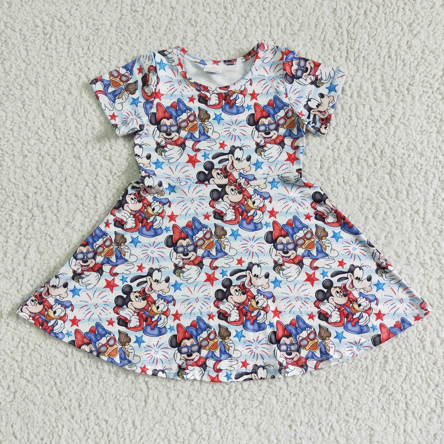 Short sleeve mouse baby girls 4th of july dresses