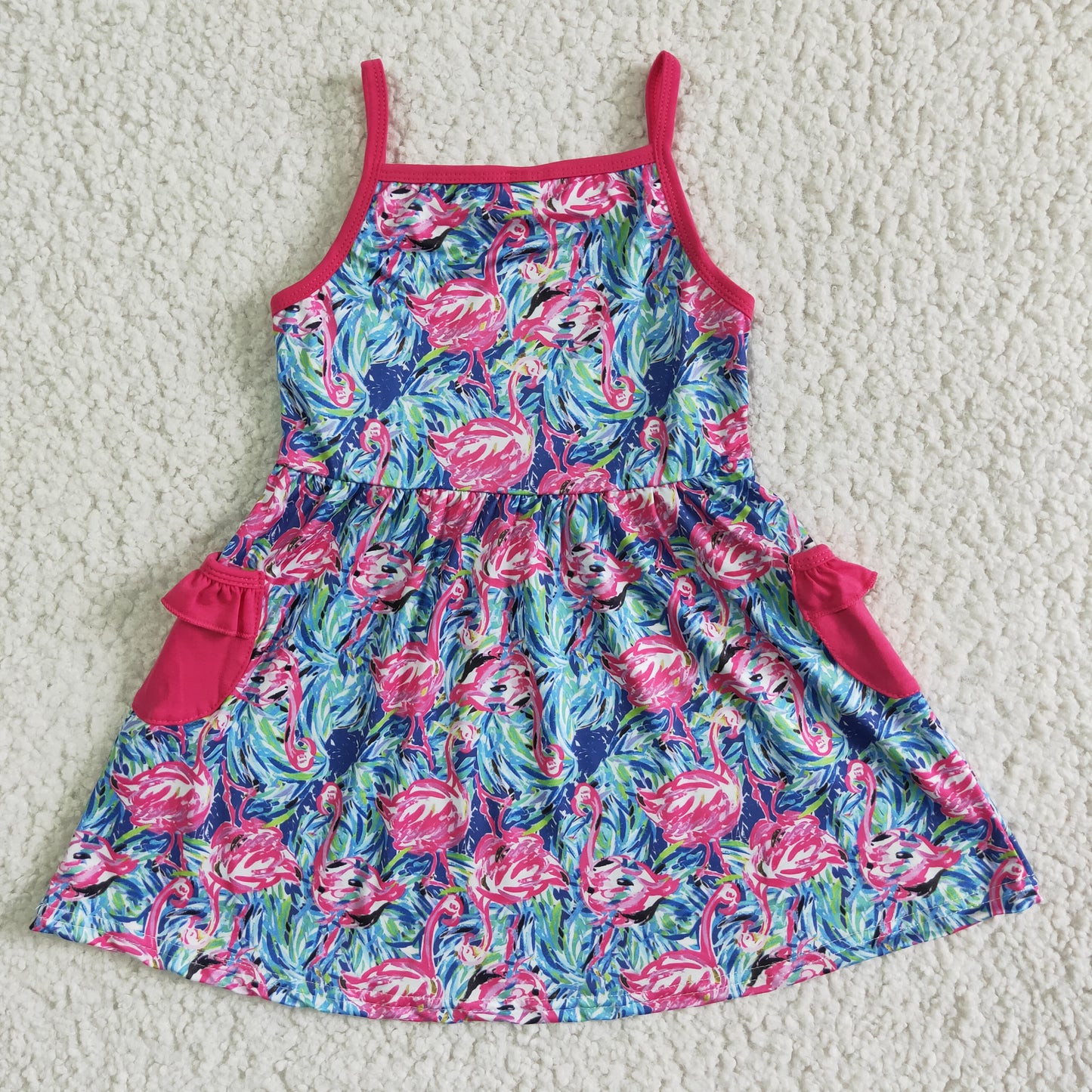 Sleeveless flamingo pocket baby girls summer dress