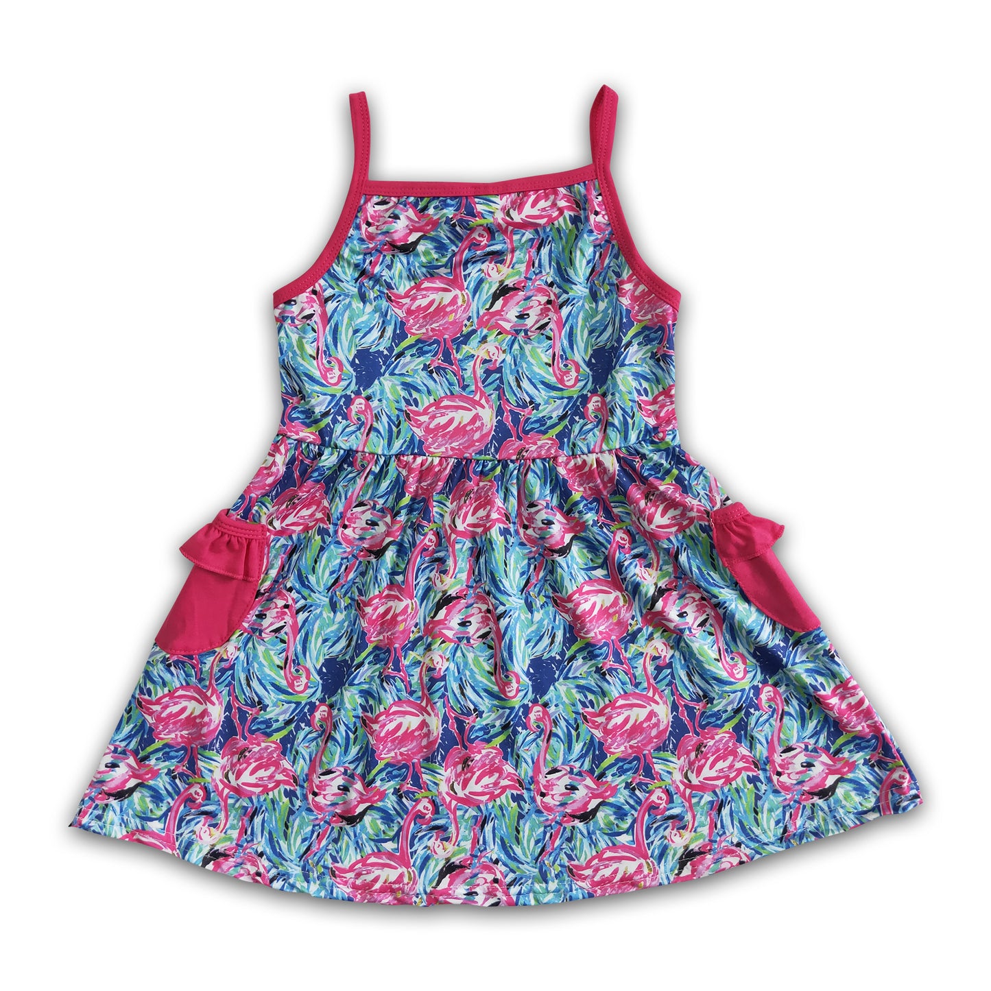 Sleeveless flamingo pocket baby girls summer dress
