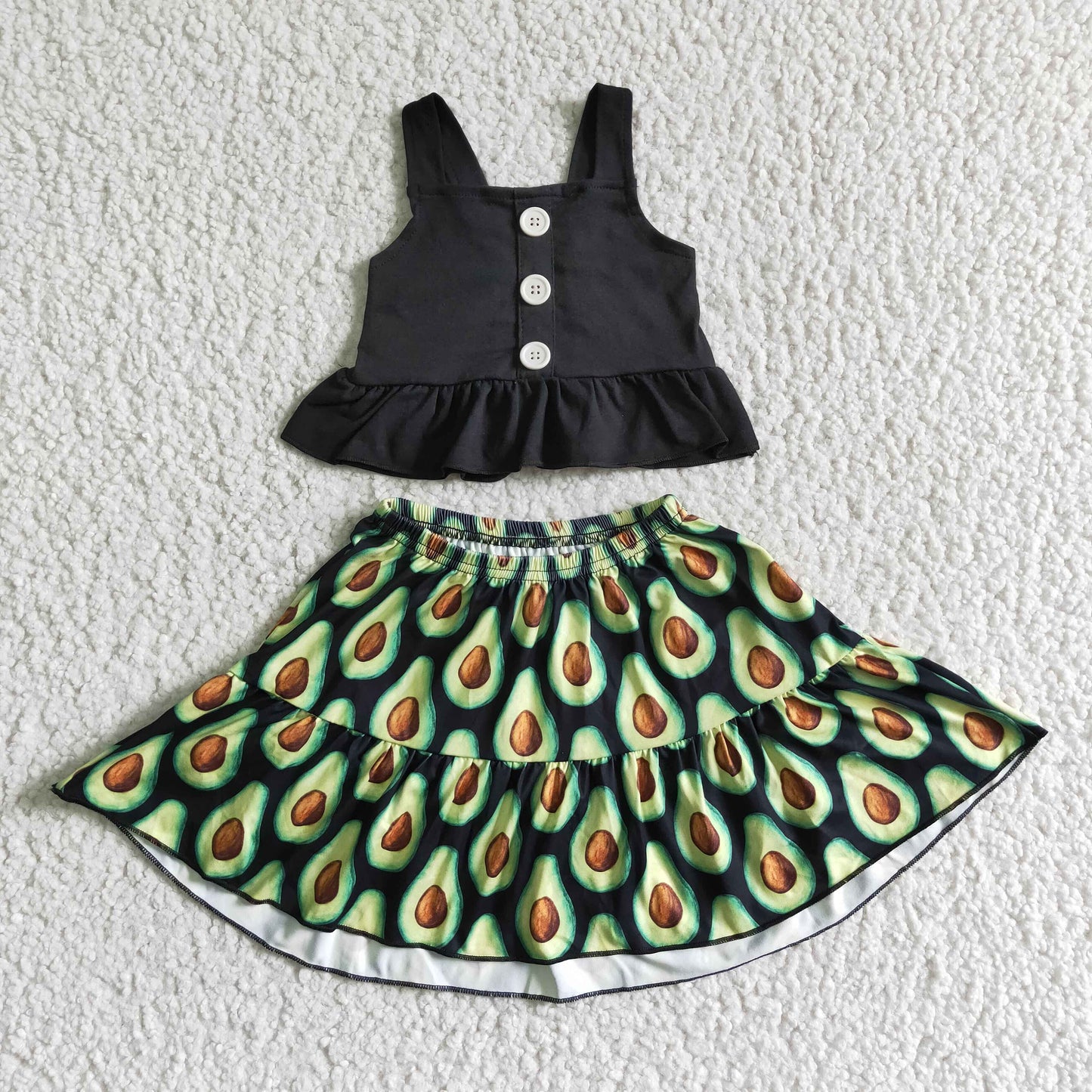 Black crop top avocado skirt baby girls summer outfits