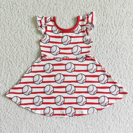 Flutter sleeve stripe baseball baby girls dresses