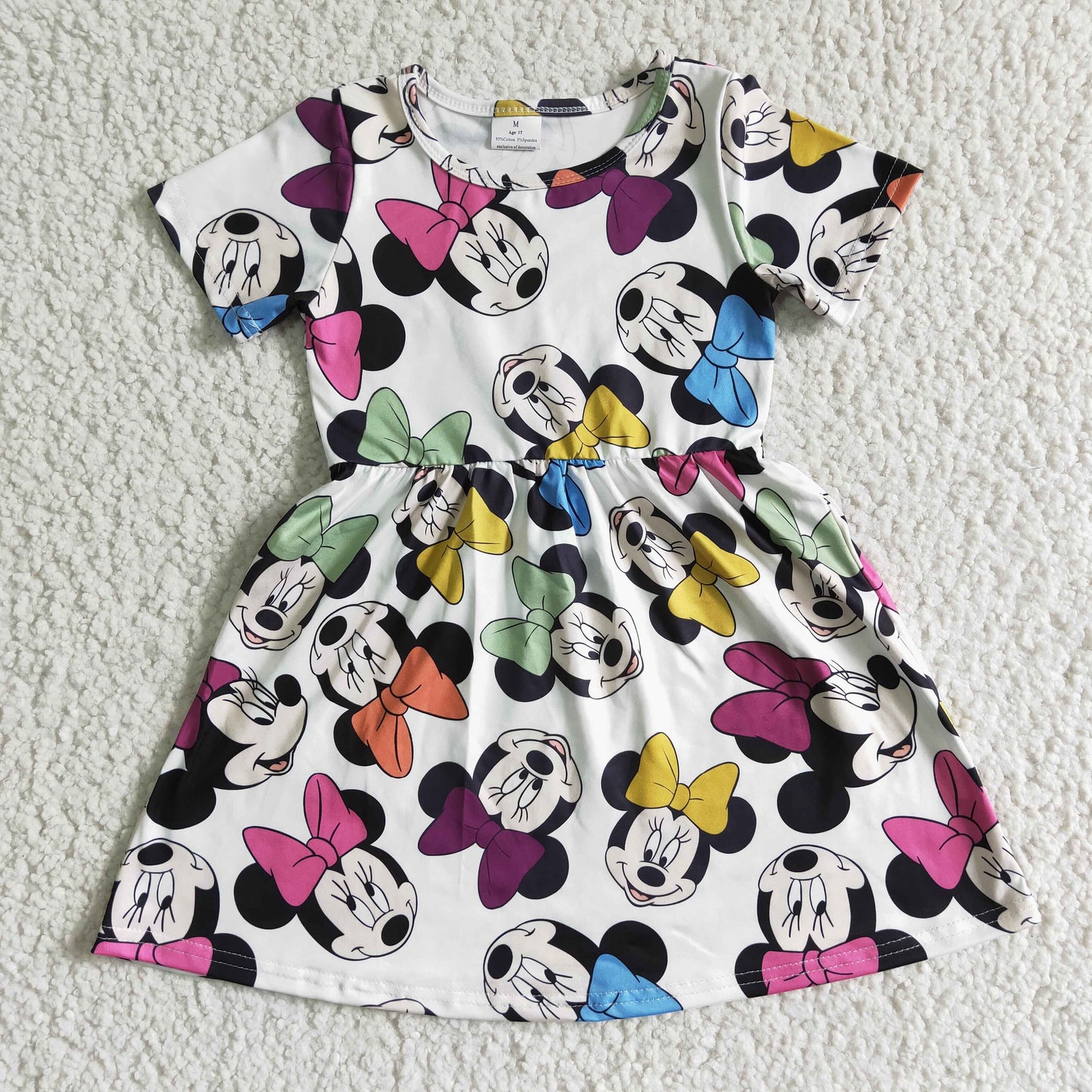 Short sleeve cute mouse print kids girls summer dresses