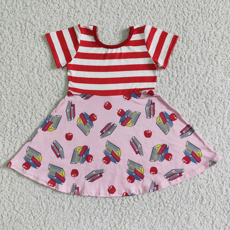 Book apple twirl kids girls back to school dress