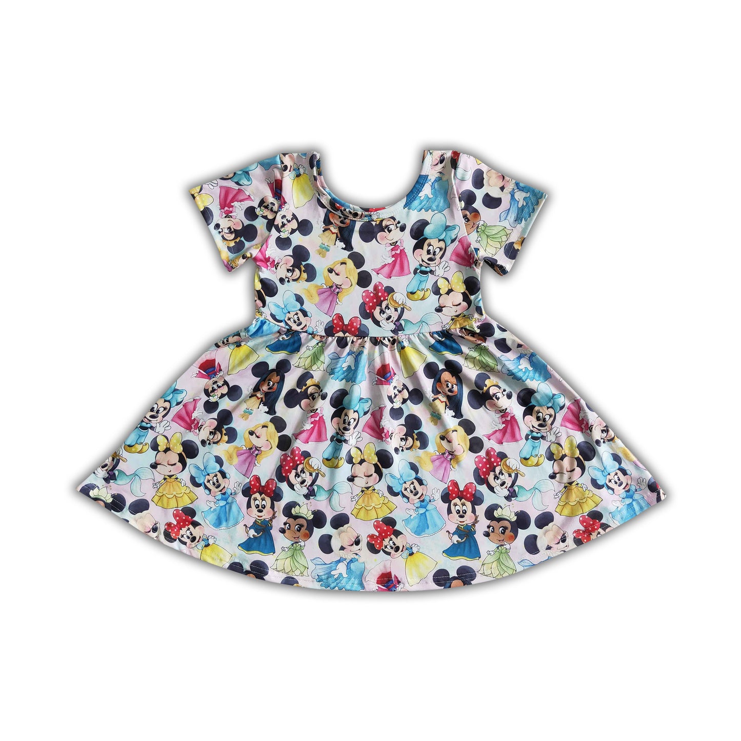 Short sleeve cute mouse baby girls twirl dresses