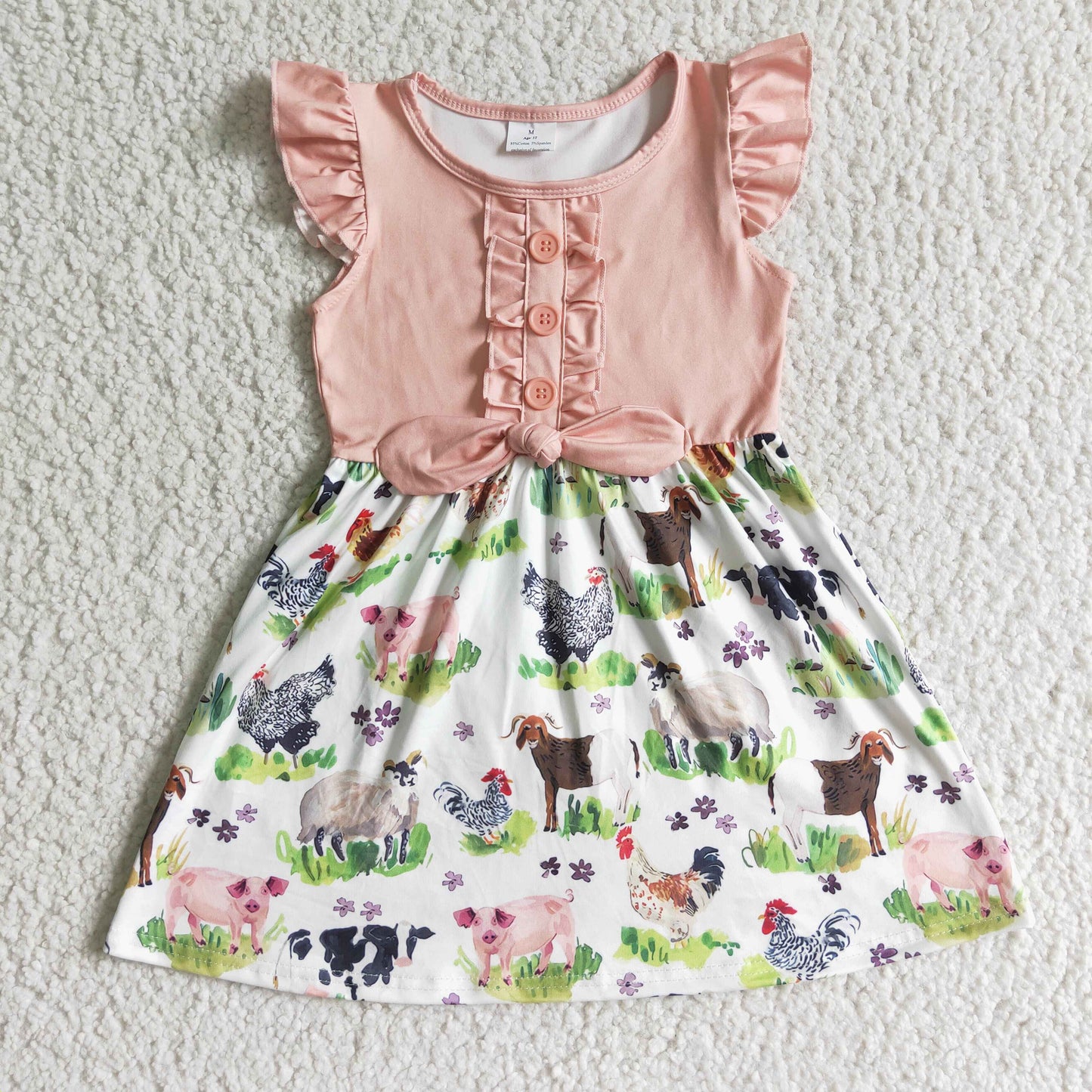 Pink flutter sleeve baby girls farm dresses