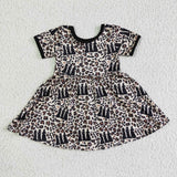 Short sleeve leopard witches baby girls twirl Halloween dresses