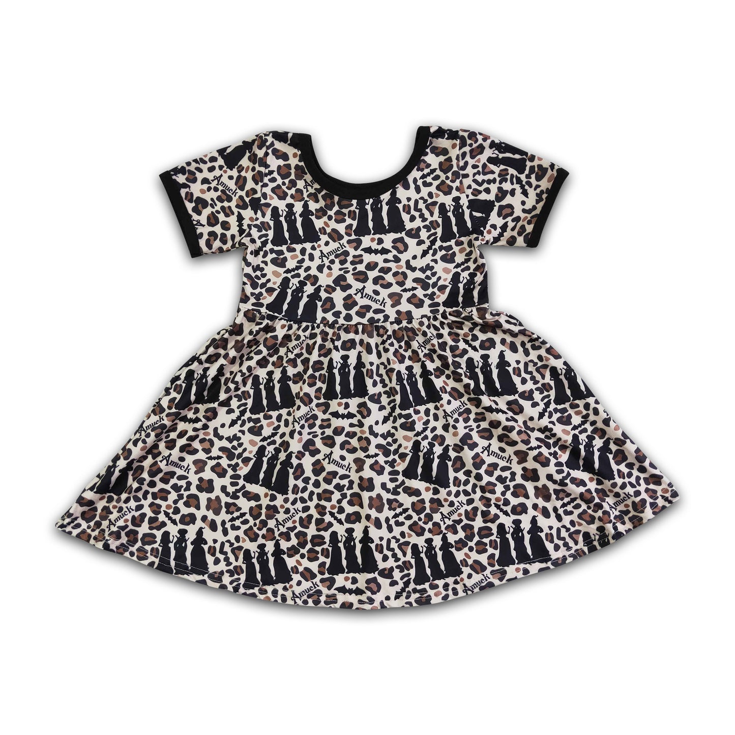 Short sleeve leopard witches baby girls twirl Halloween dresses