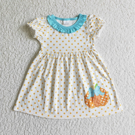 Short sleeve polka dots pumpkin kids girls fall dresses