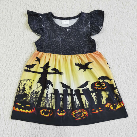 Pumpkin bat spiderweb girls Halloween dress