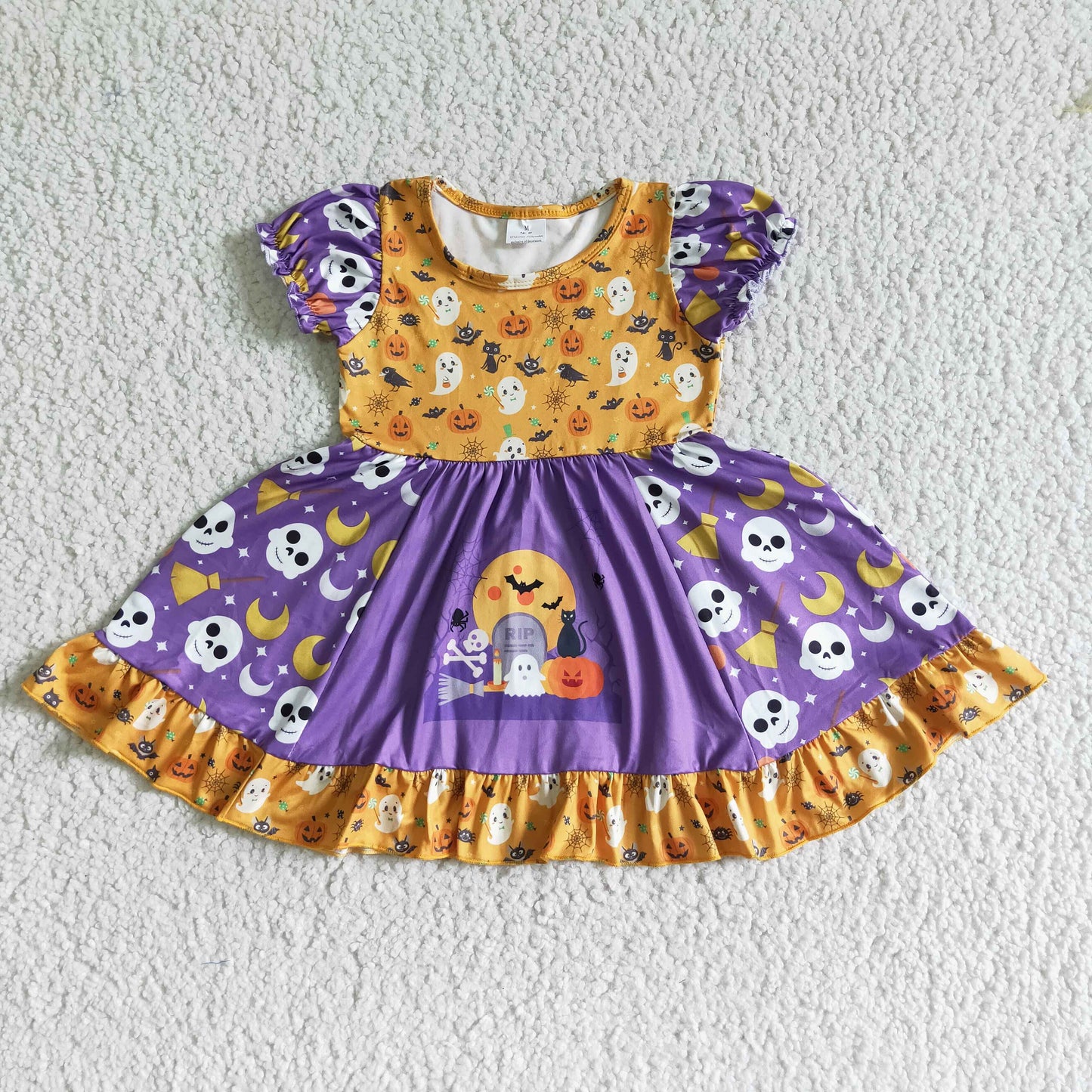 Ghost pumpkin kids girls Halloween panel dresses