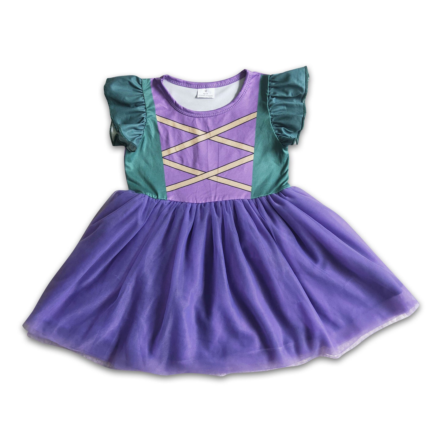 Flutter sleeve green purple tulle girls witches Halloween dresses