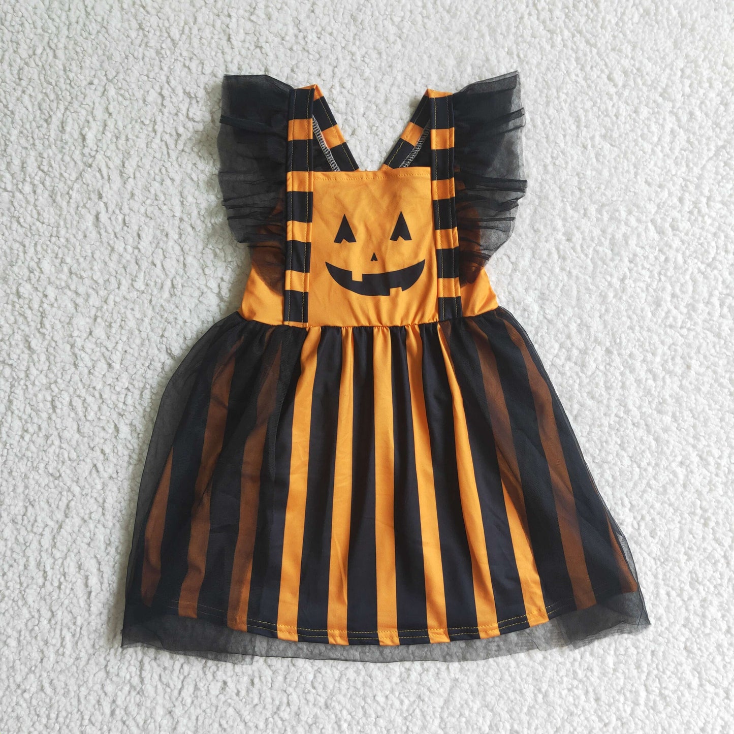 Orange black stripe pumpkin baby girls Halloween tulle dress