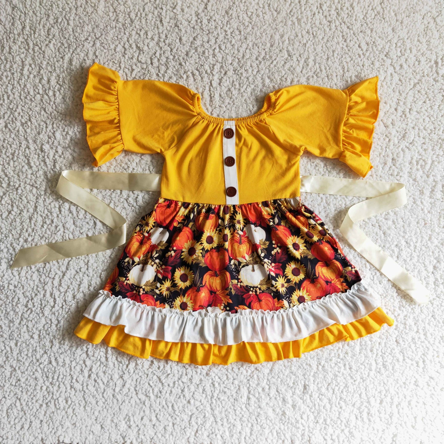 Mustard pumpkin sunflower kids girls fall dresses