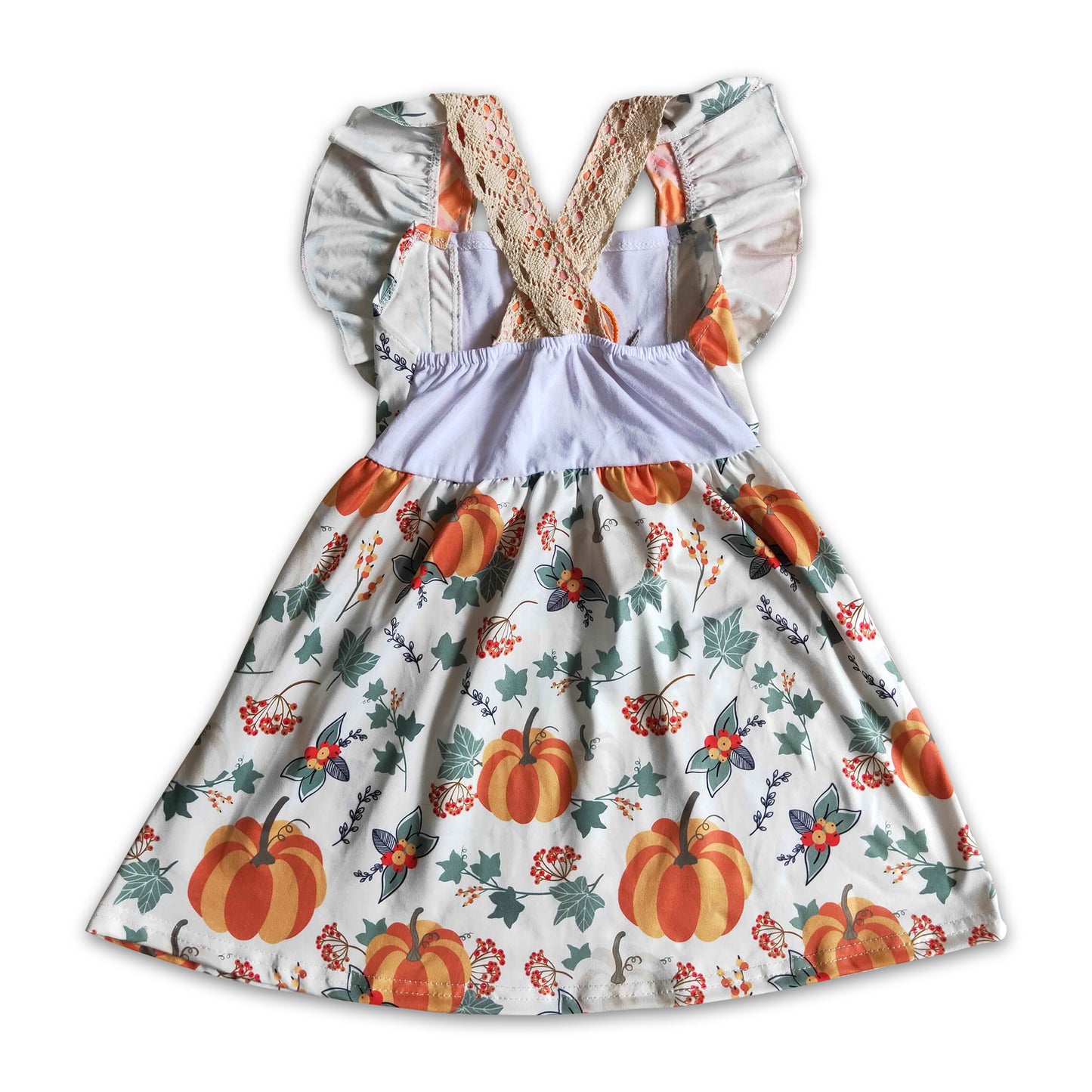 Pumpkin embroidery flutter sleeves girls fall dresses