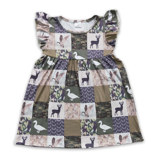 Flutter sleeves deer duck camo patchwork kids girls hunting dress