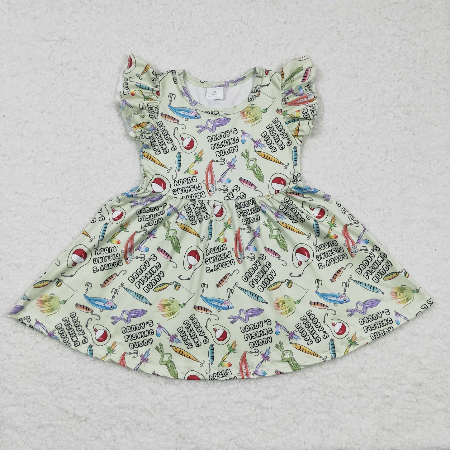 Daddy's fishing buddy flutter sleeves girls twirl dress