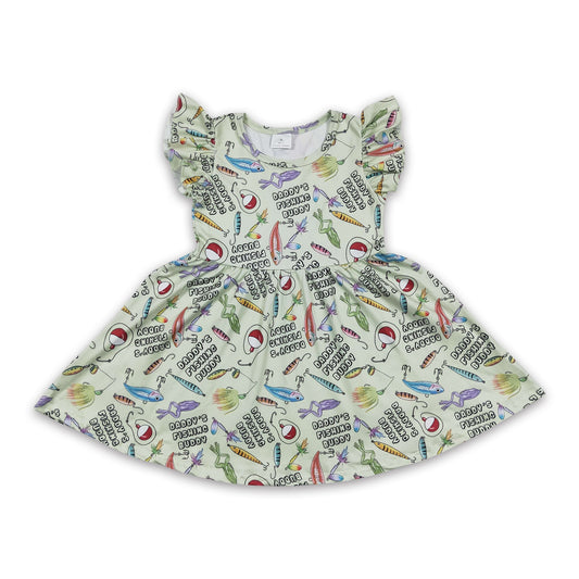 Daddy's fishing buddy flutter sleeves girls twirl dress