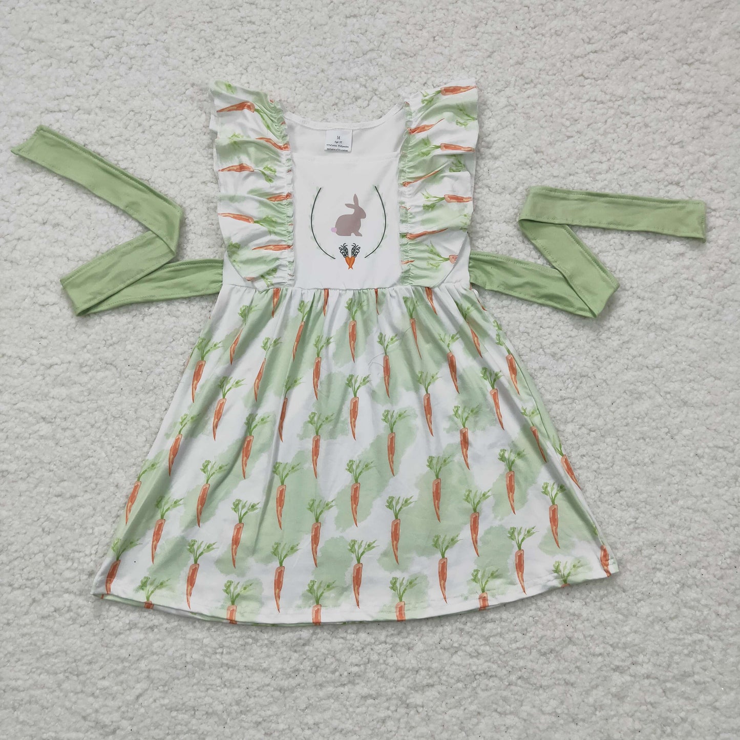 Bunny screen print carrots baby girls easter dresses