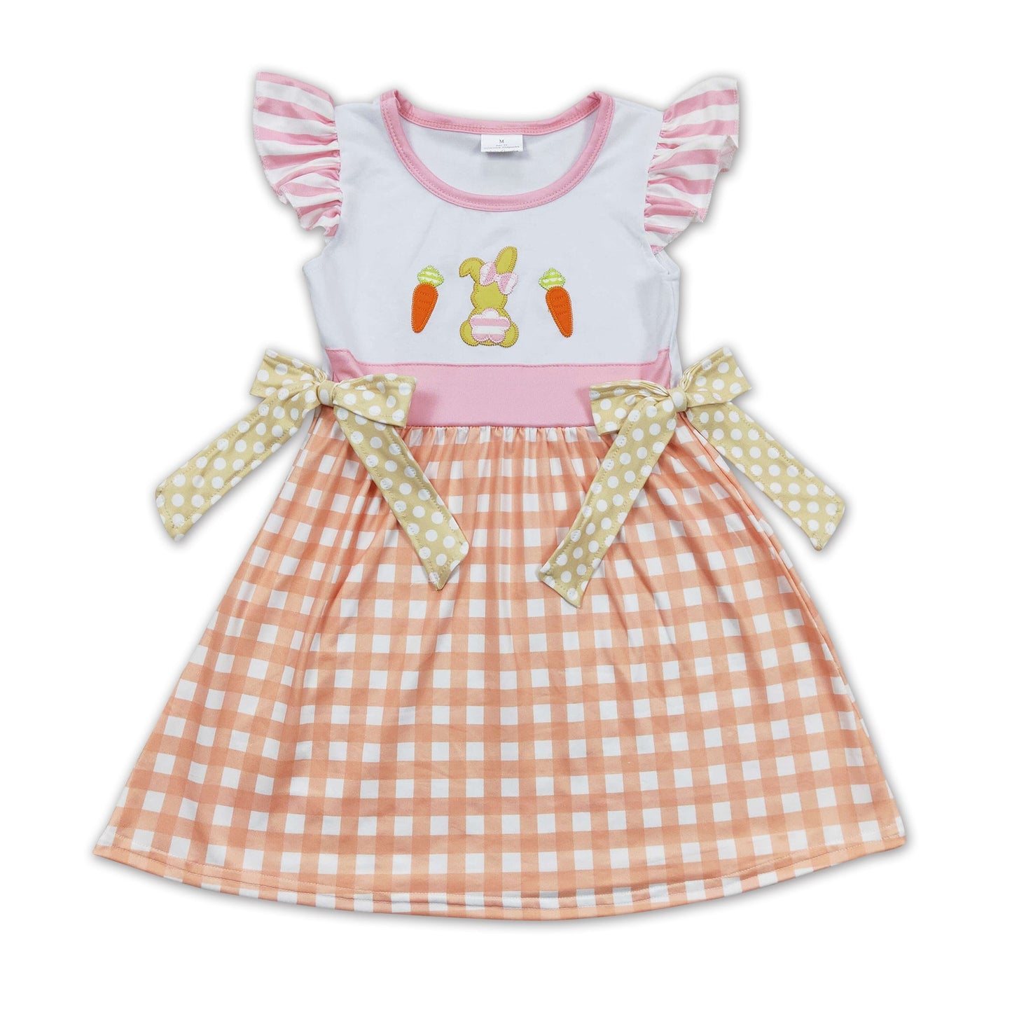 Rabbit carrot embroidery plaid kids girls easter dress