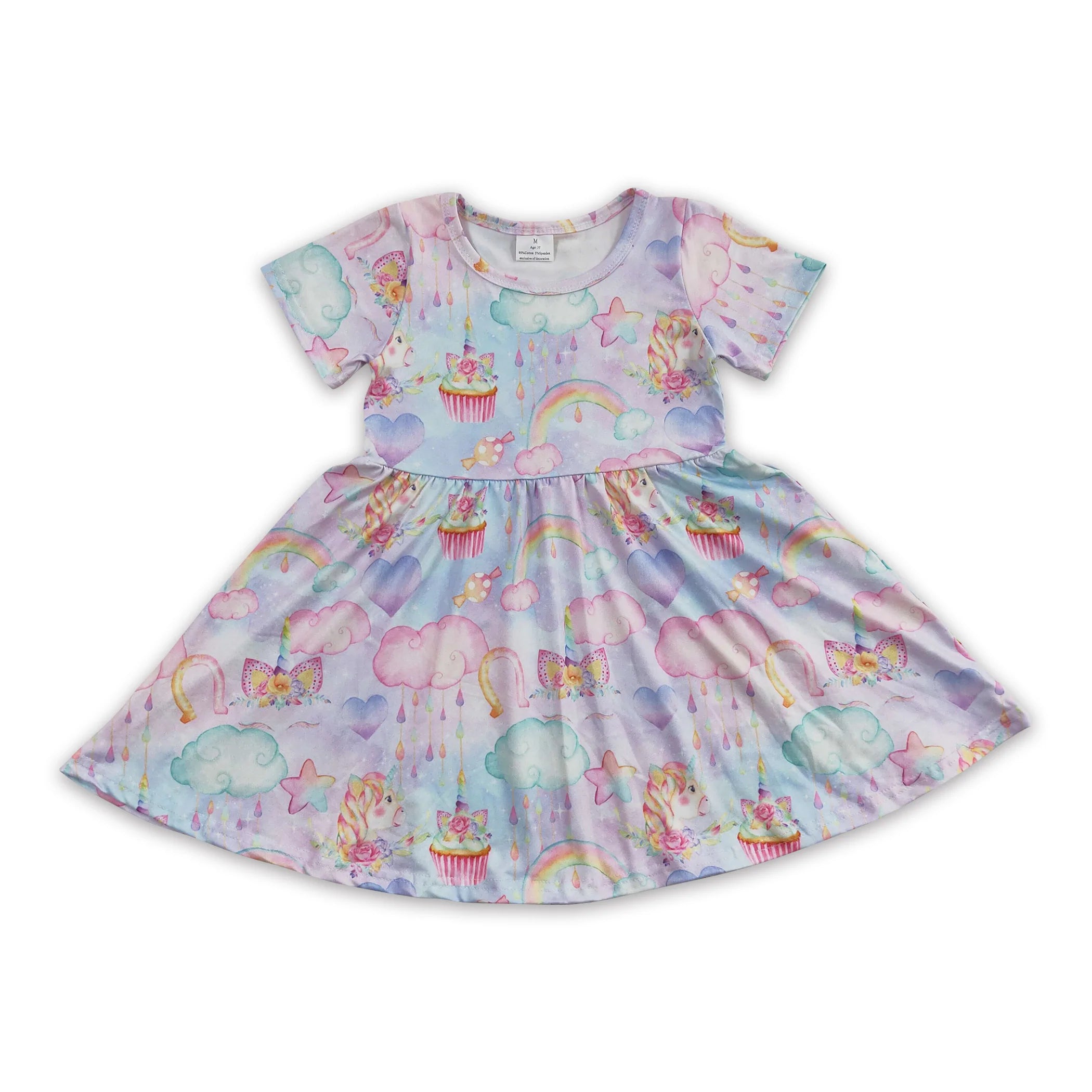 Short sleeves rainbow unicorn baby girls summer dresses – Yawoo Garments