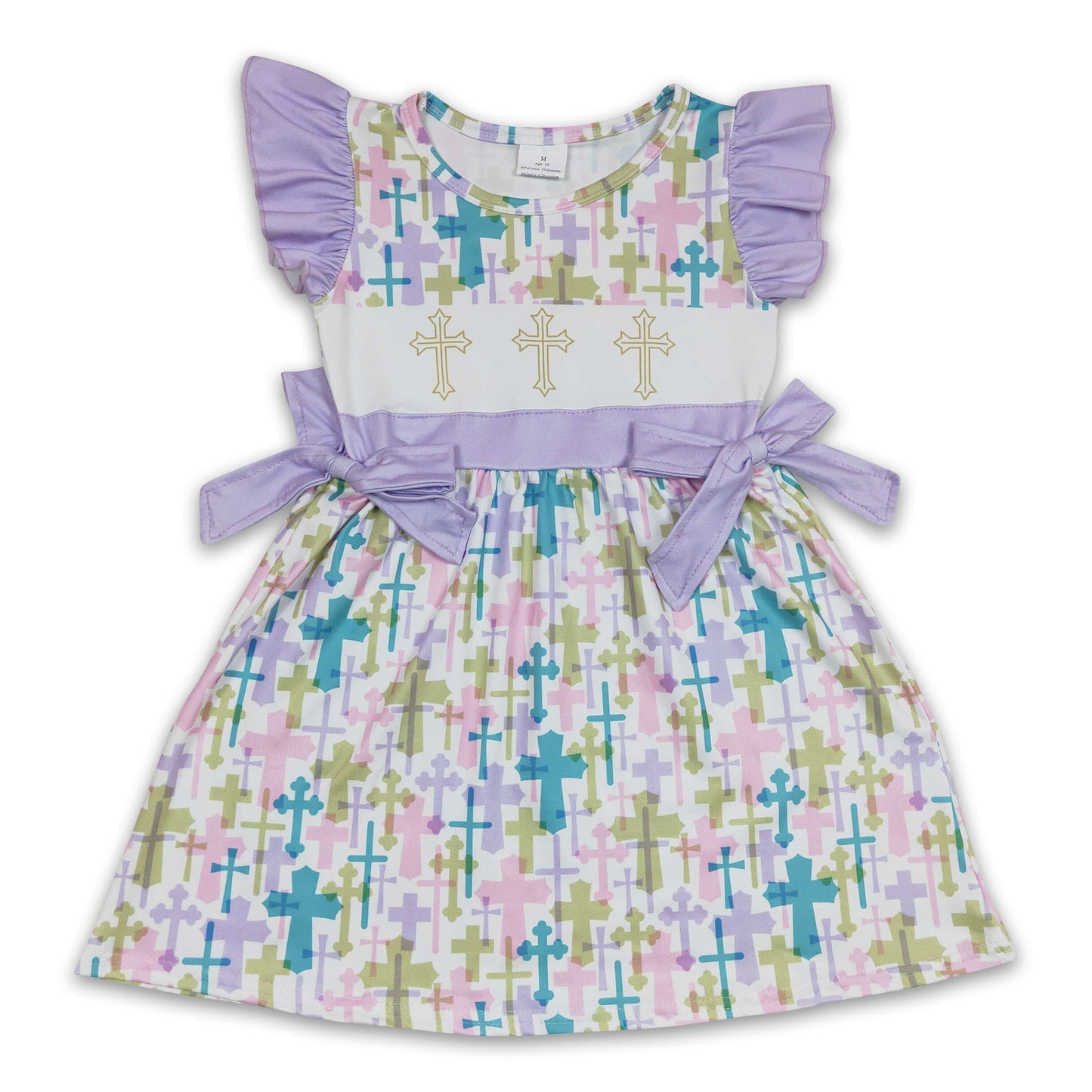 He is risen cross flutter sleeves baby girls easter dress