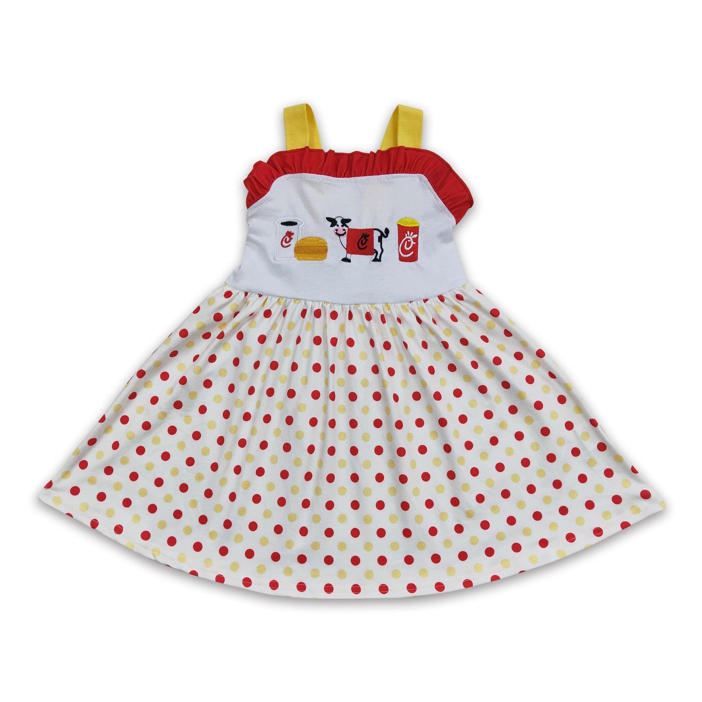 Cow hamburger drink embroidery kids girls dresses