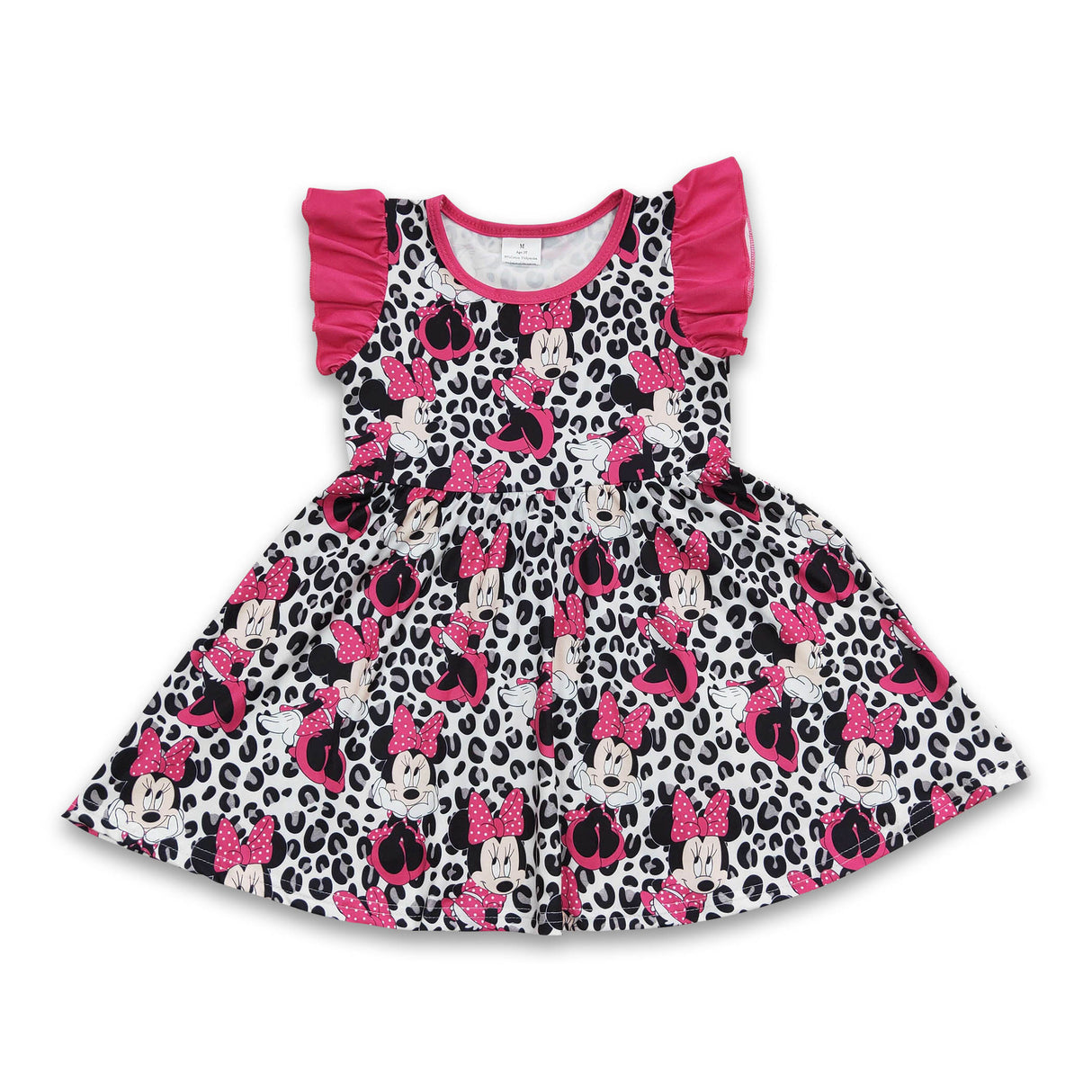Flutter sleeves leopard mouse kids girls twirl dresses