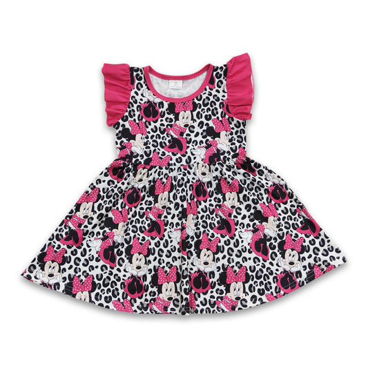 Flutter sleeves leopard mouse kids girls twirl dresses
