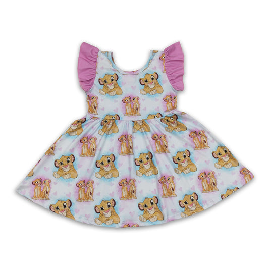 Flutter sleeves lion print baby girls summer dresses