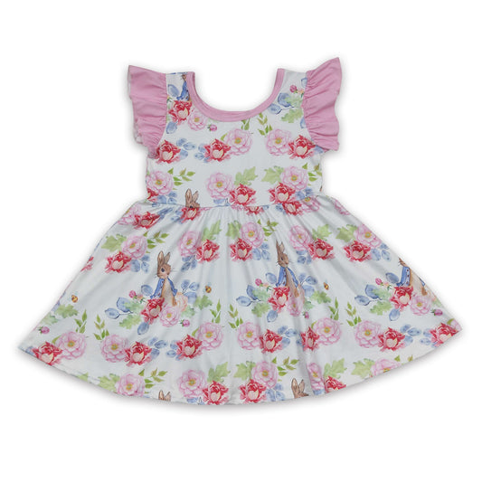 Floral rabbit flutter sleeves baby girls easter twirl dresses