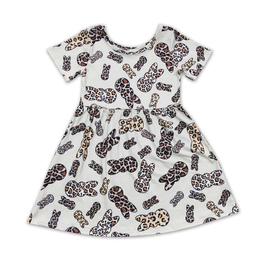 Short sleeves leopard bunny baby girls easter dresses