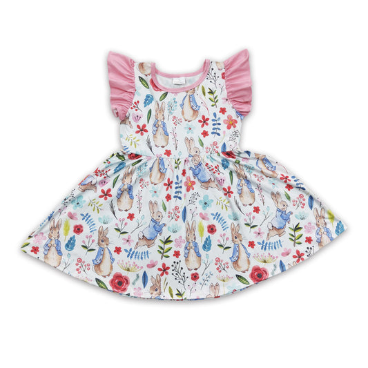 Flutter sleeves rabbit floral baby girls easter twirl dresses