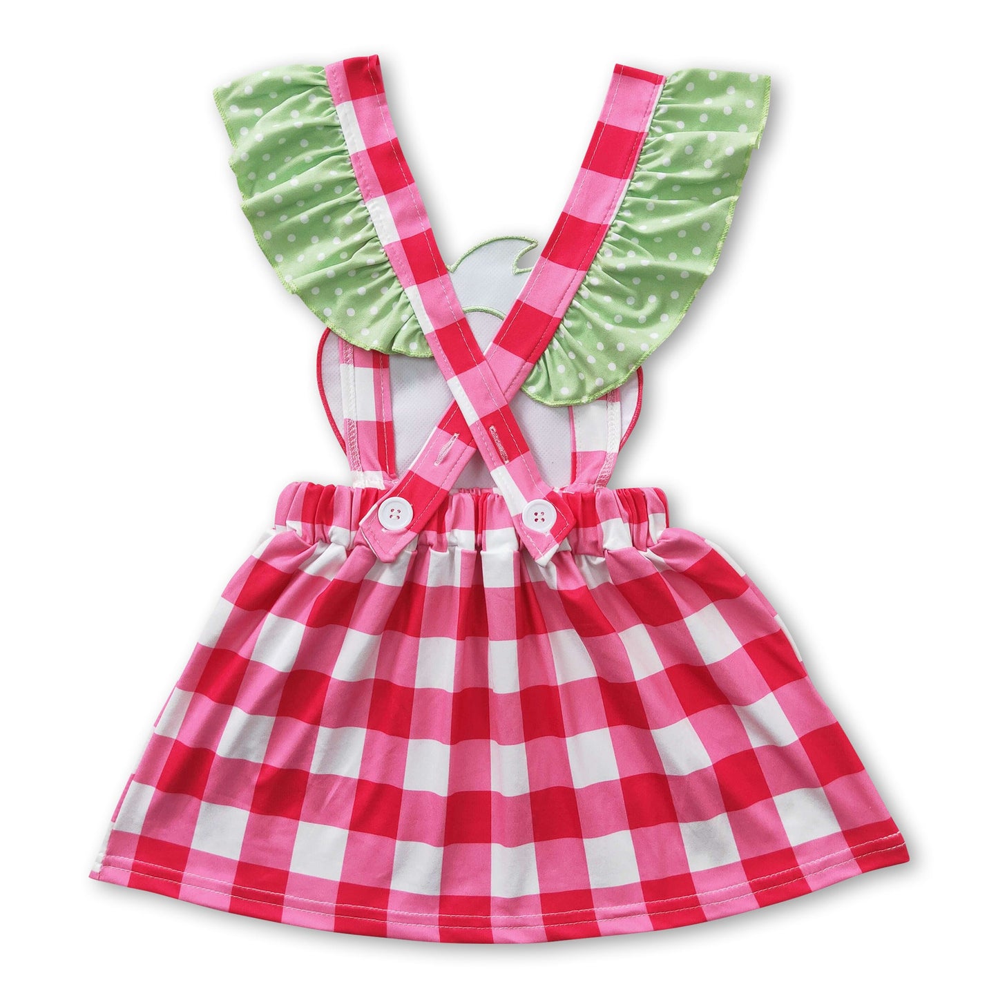 Strawberry embroidery plaid girls summer dress