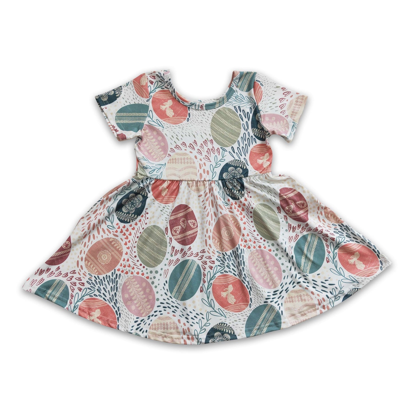 Short sleeves eggs print baby girls easter dress