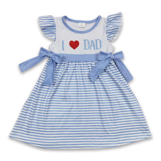 I love DAD embroidery stripe father's day baby girls dress