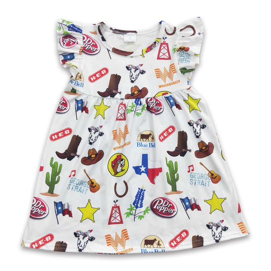 Flutter sleeves cactus boots baby girls dresses