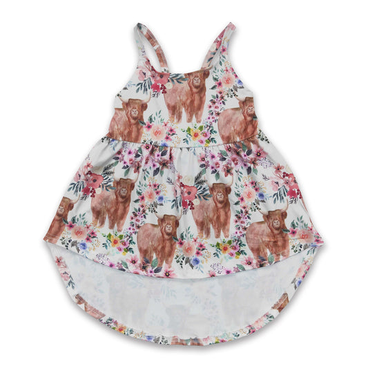 Highland cow floral high low sleeveless girls top
