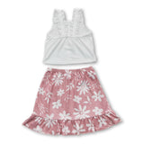 White top floral ruffle skirt baby girls clothing set