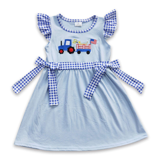 Truck dog flag embroidery girls 4th of july dress