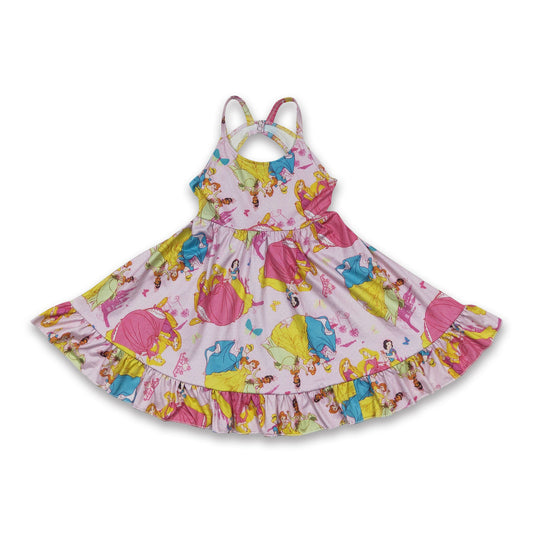 Sleeveless princess pink cute baby girls summer dresses